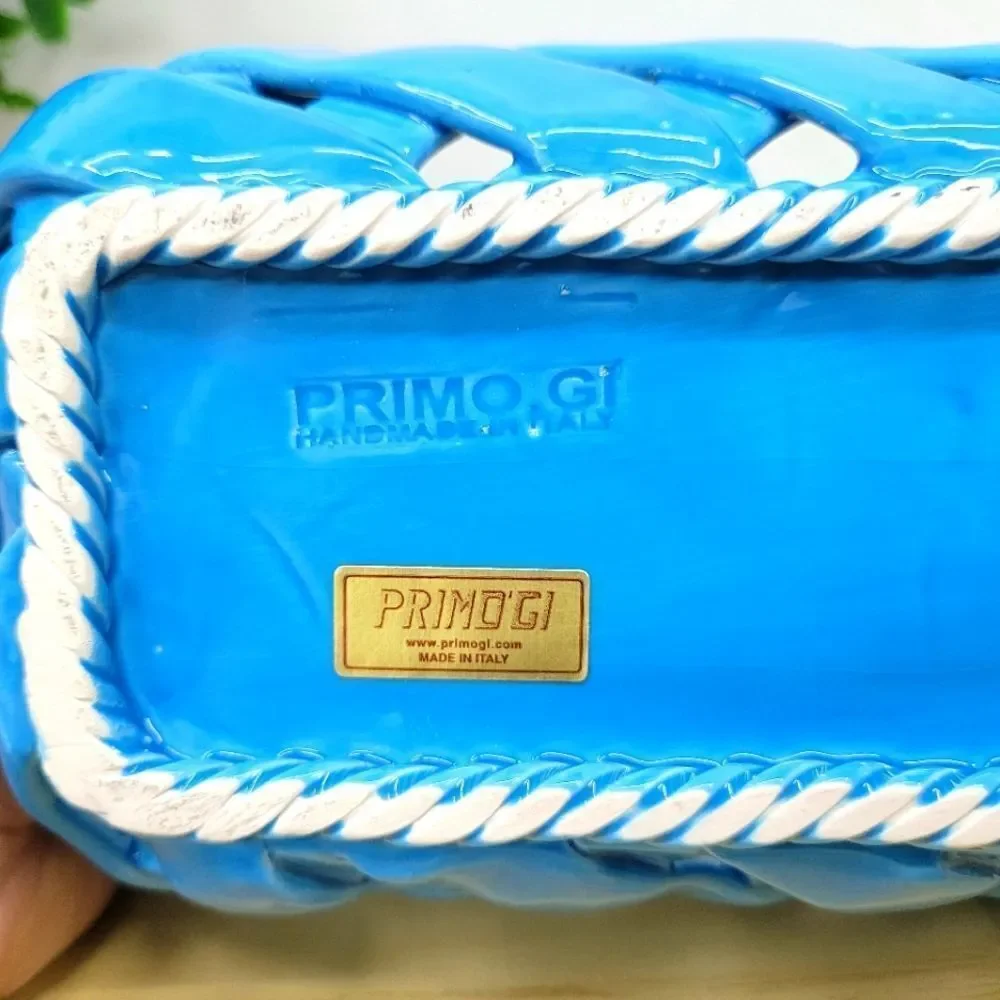 Handmade Italian Ceramic Lattice Basket – PRIMO GI, Bright Blue